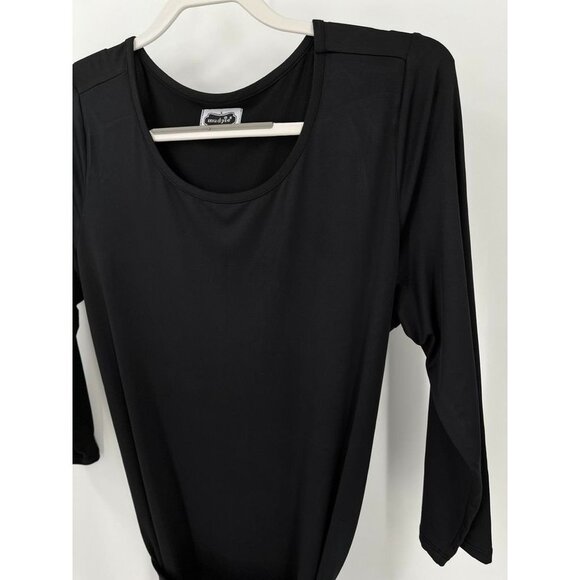 Mud Pie Black Dress Large Stretchy Knit 3/4 Sleeve Belted - Picture 4 of 9